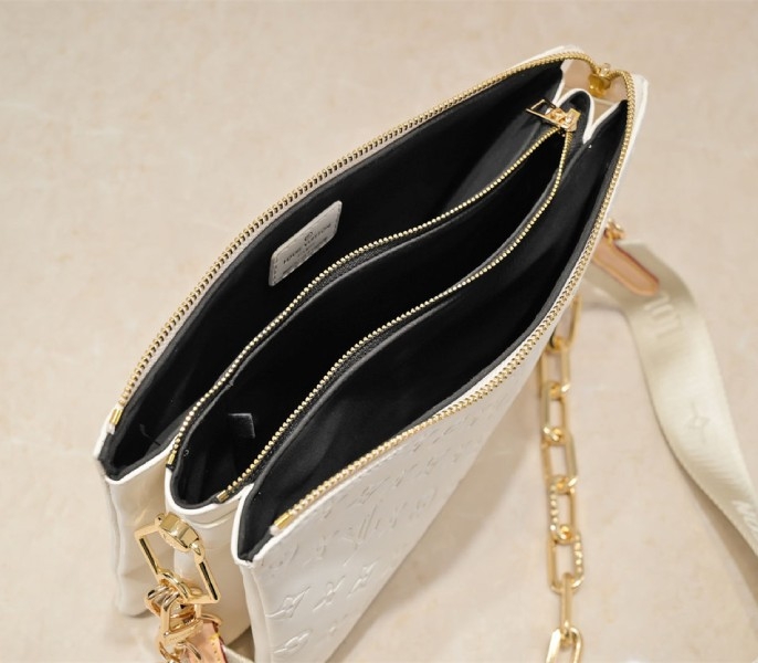 Louis Vuitton Coussin PM Bag In Cream With Jacquard Strap angle 5