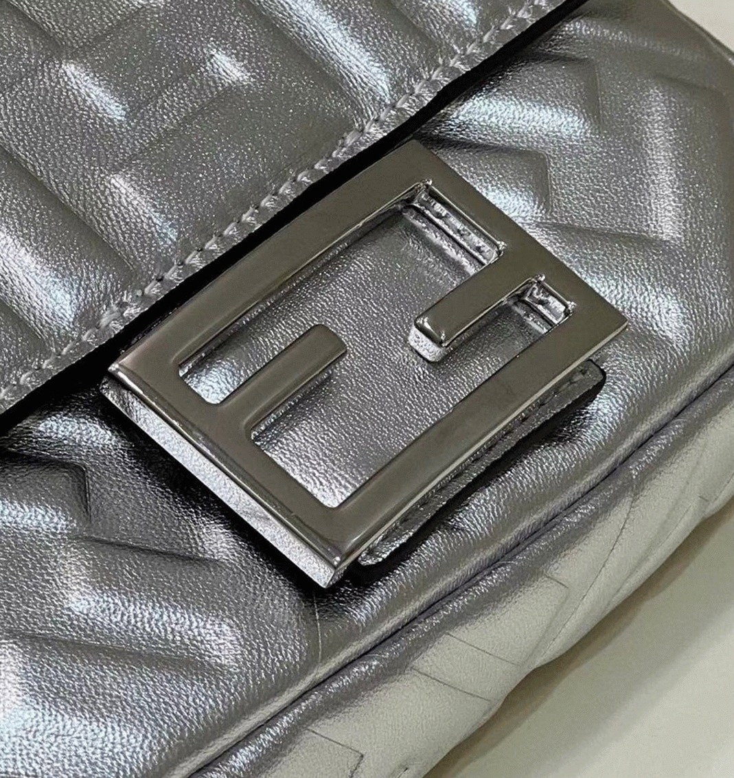 Top Quality Replica Fendi Small Baguette Bag In Silver FF angle 4