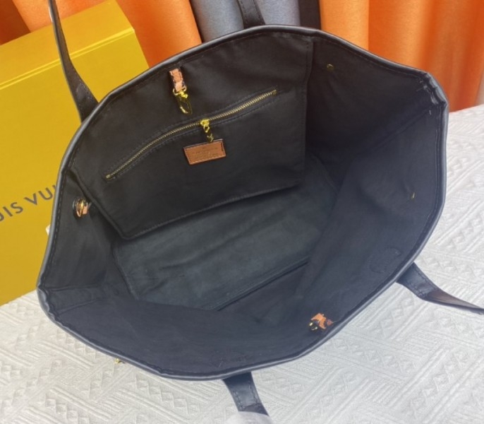 Louis Vuitton Monogram Empreinte Wild At Heart Neverfull MM Tote In Black angle 5
