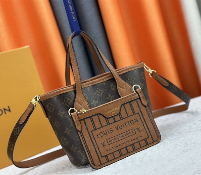 Louis Vuitton Neverfull Bandouliere Inside Out BB Tote In Monogram Canvas And Brown Leather angle 2