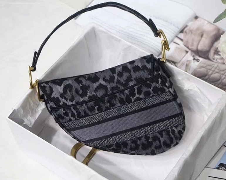 Dior Saddle Bag Replica in Grey Mizza Embroidery angle 5