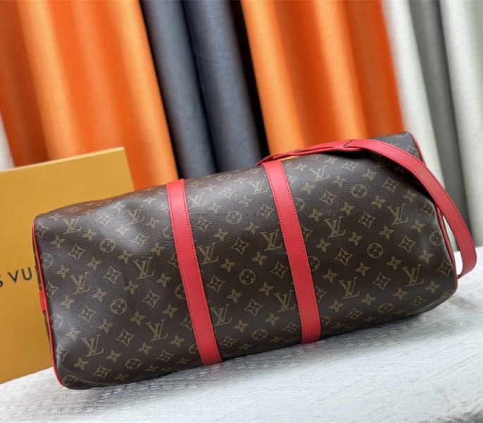 Louis Vuitton Monogram Macassar Canvas Keepall Bandouliere 50 In Sari Red angle 5
