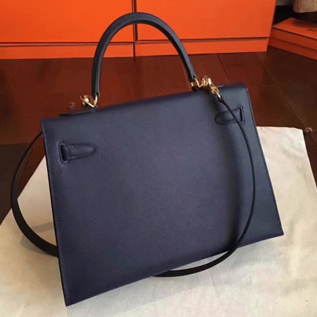 Sapphire Epsom Fake AAA Hermes Kelly 32cm Sellier Handbag angle 2