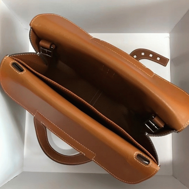 Brown Knockoff Hermes Halzan Classic Leather Handbag angle 4