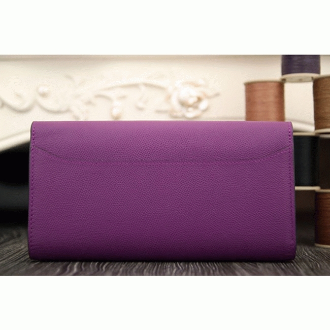 Purple fake designer Hermes Constance wallet angle 2