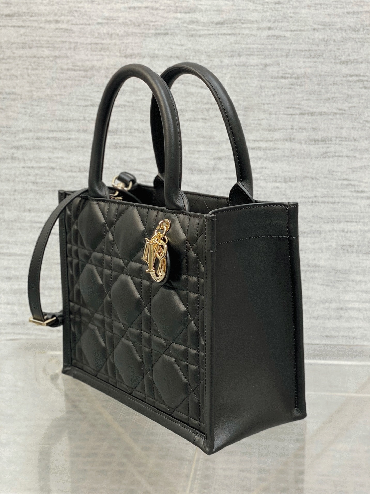 Dior Small Book Tote Bag Fake with Strap in Black angle 4