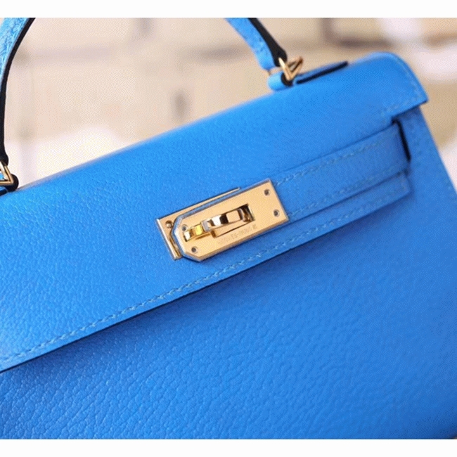 Blue Hydra Chevre Replica Hermes Kelly 20cm Petite Handbag angle 4