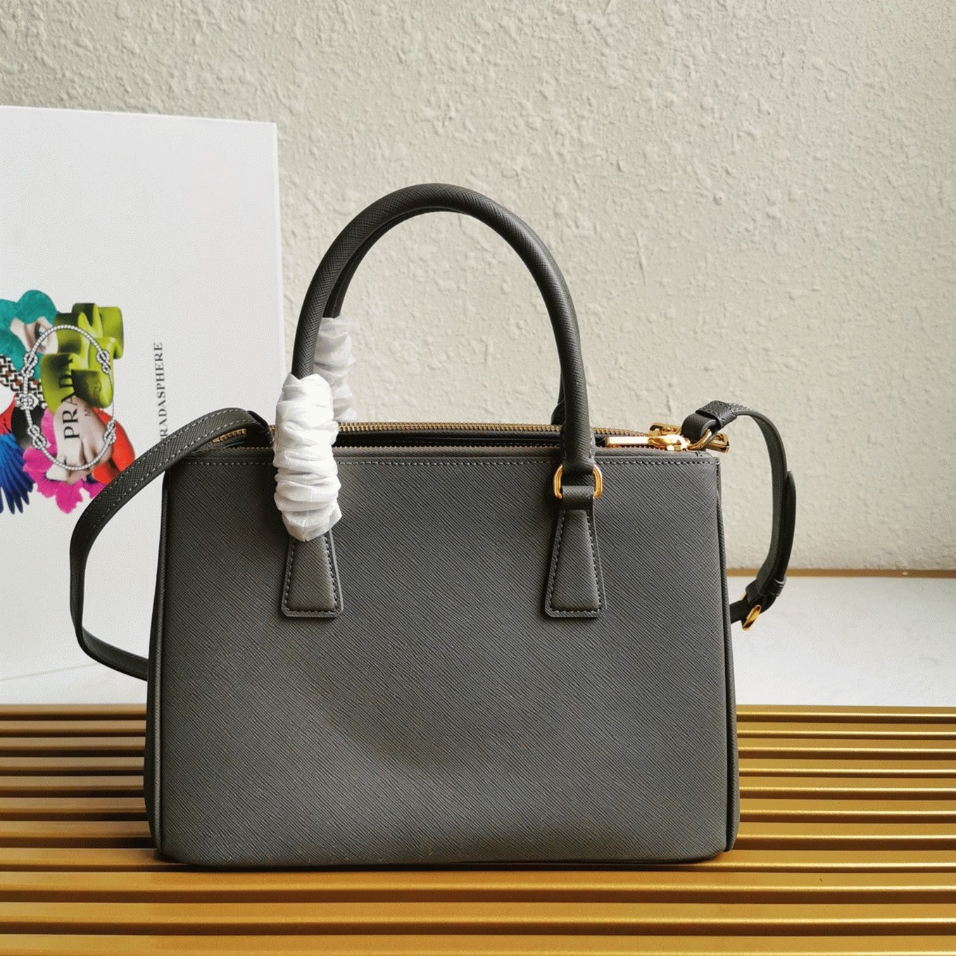 Grey Prada Galleria Medium Bag Replica angle 3