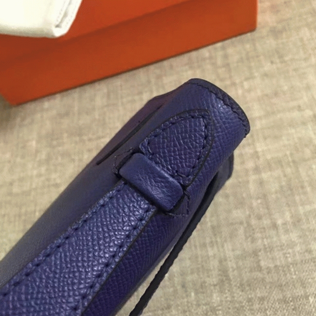 Sapphire Epsom Top Fake Hermes Kelly Pochette Deep Blue Clutch angle 5