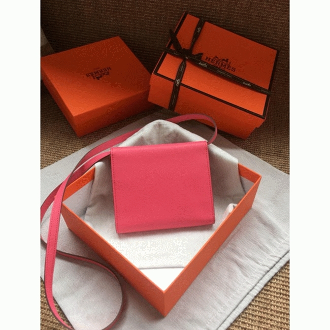 Rose lipstick AAA fake Hermes Clic wallet with strap angle 4