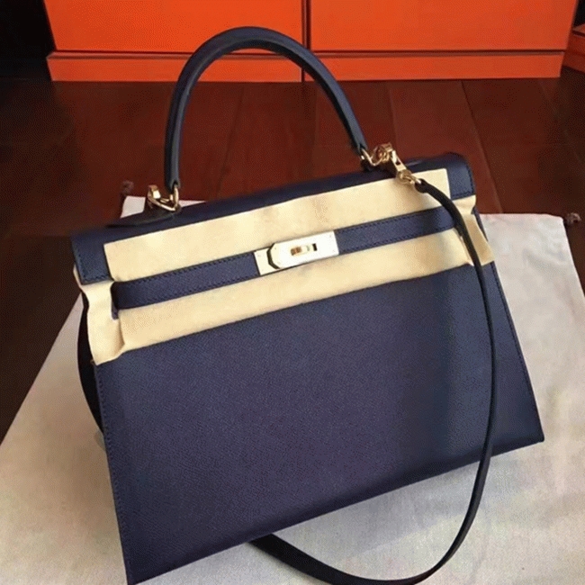 Sapphire Epsom Fake AAA Hermes Kelly 32cm Sellier Handbag