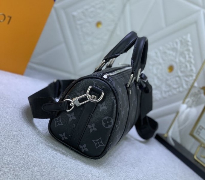 Louis Vuitton Monogram Eclipse Canvas Keepall Bandouliere 25 Travel Bag angle 4