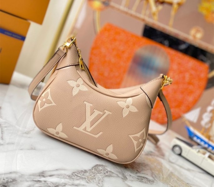 Louis Vuitton Bicolor Monogram Empreinte Leather Bagatelle Mini Hobo In Tourterelle Gray angle 2