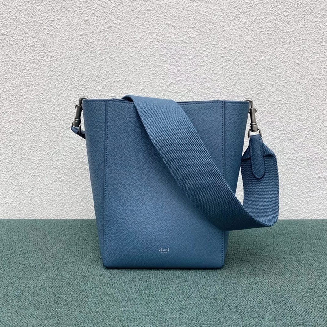 Top Quality Knockoff Celine Sangle Small Bucket Bag In Slate Blue Calfskin angle 3