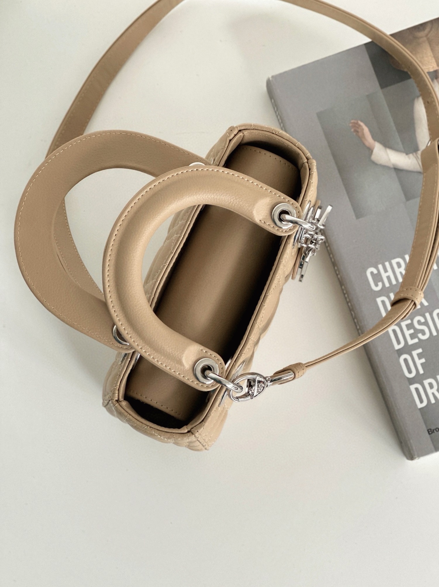 Dior Small Lady Dior My ABCDior Bag Replica in Beige Cannage angle 2