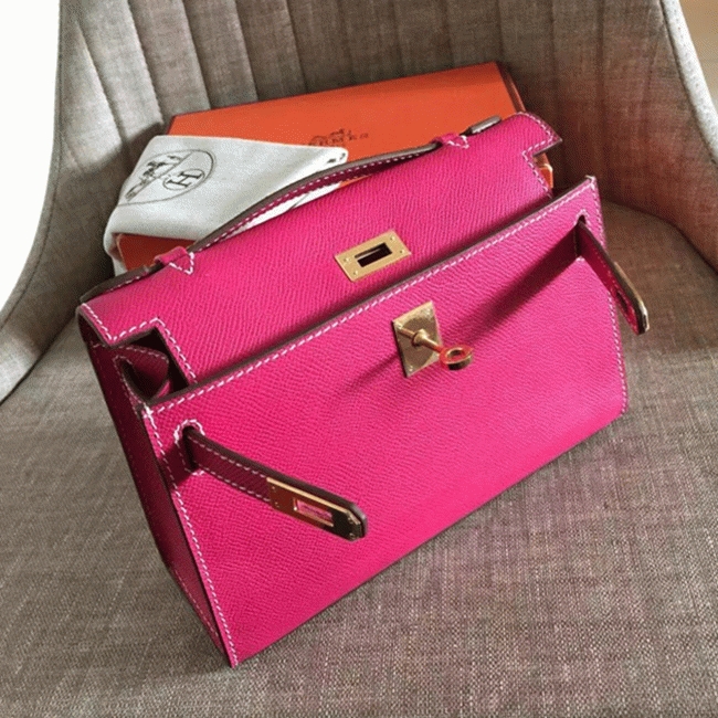 Rose Red Epsom Knockoff Hermes Kelly Pochette Chic Mini Bag angle 5