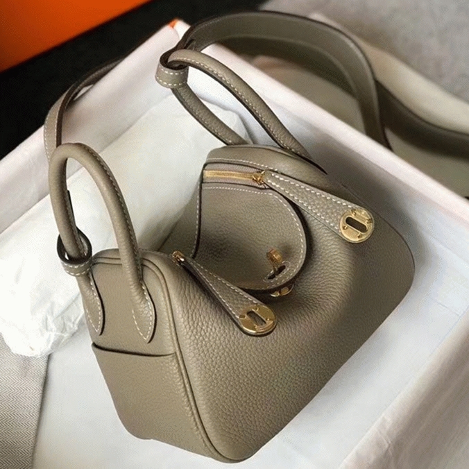 Luxury replica Hermes Lindy Mini handbag in tourterelle shade
