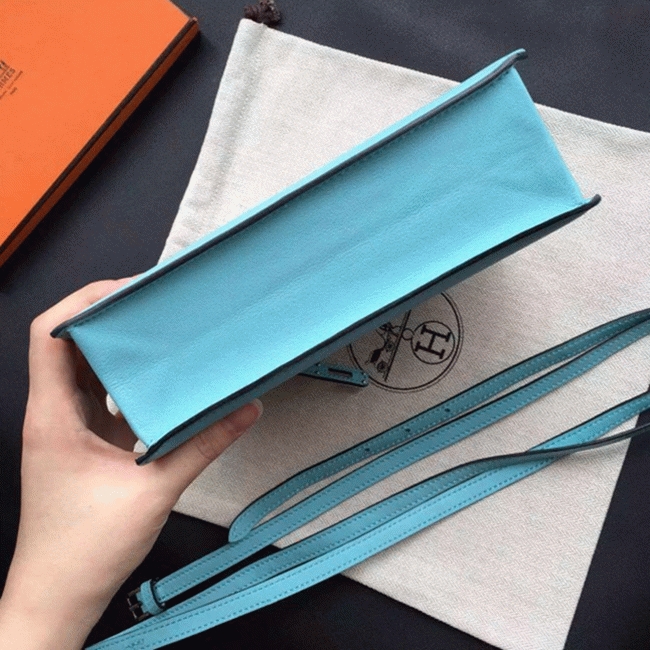 Celeste Swift Leather Fake Hermes Kelly Danse Light Blue Purse angle 2