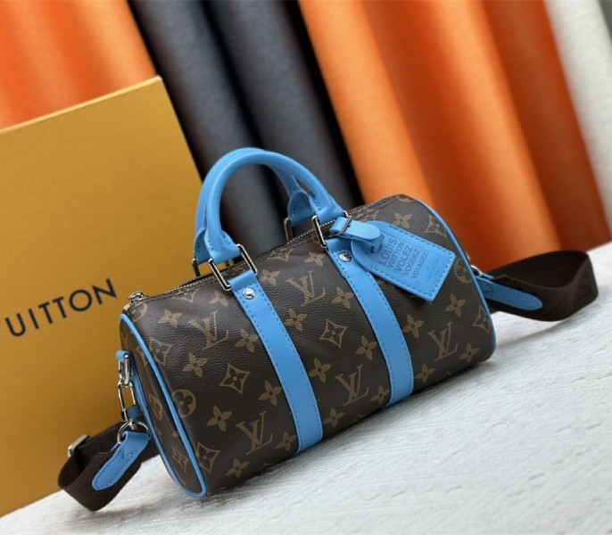 Louis Vuitton Monogram Macassar Canvas Keepall Bandouliere 25 In Gaston Blue angle 2