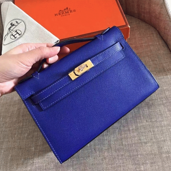 Electric Blue Epsom Replica Hermes Kelly Pochette Bright Purse