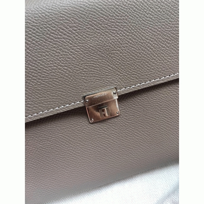 Grey 1:1 replica Hermes Clic wallet with strap angle 5