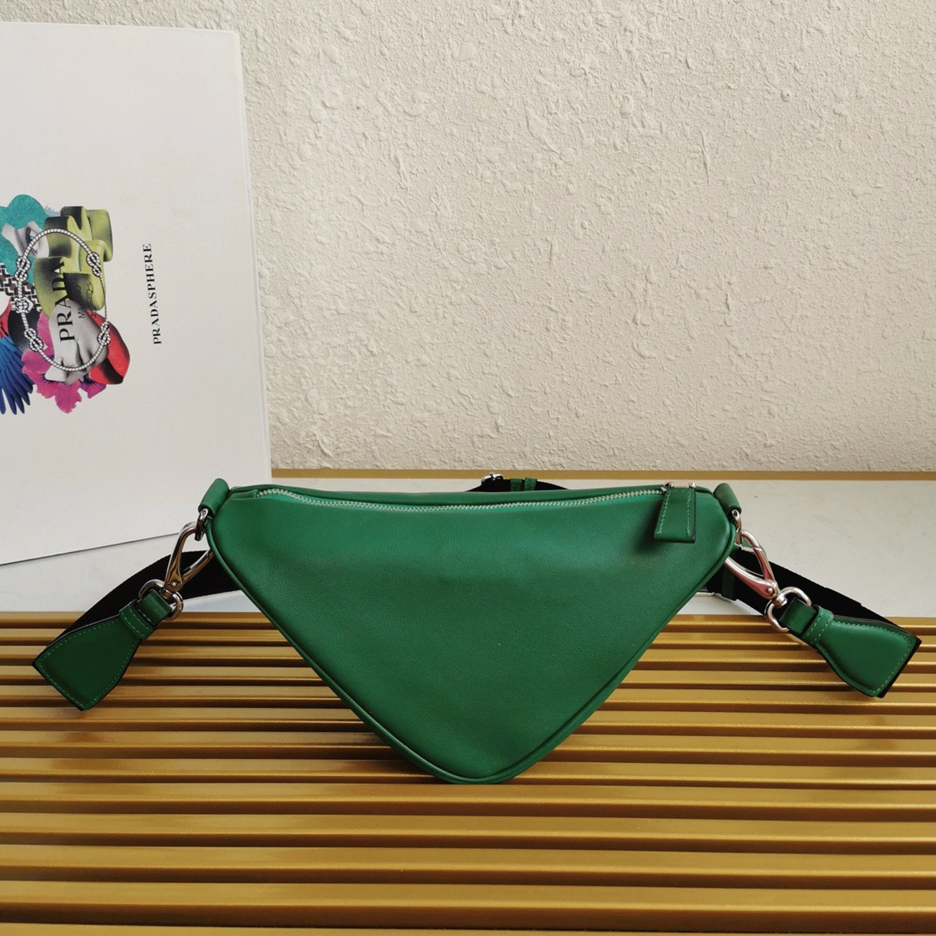 Prada Triangle Shoulder Bag Knockoff in Green angle 3