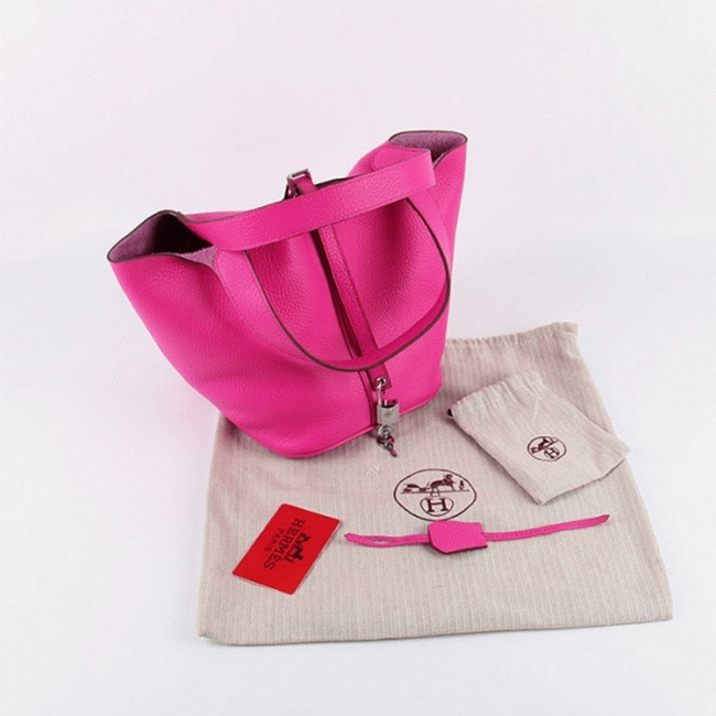 Rose red fake Hermes Picotin Lock handbag angle 3
