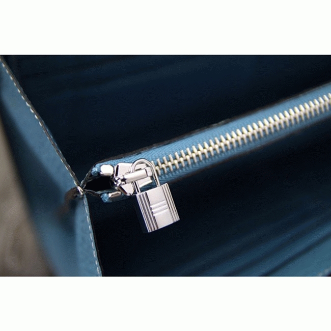 Jean blue knockoff Hermes Kelly Longue wallet angle 5