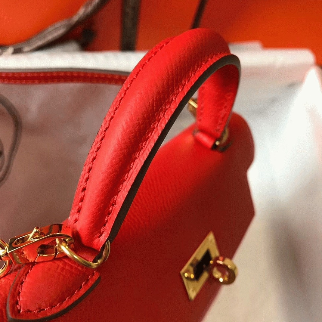 Hermes Kelly Mini II Bag Replica in Rouge Casaque angle 5