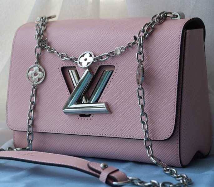 Louis Vuitton Epi Leather Twist MM With Flowers Jewels Chain Bag In Rose Bellerine Pink angle 3