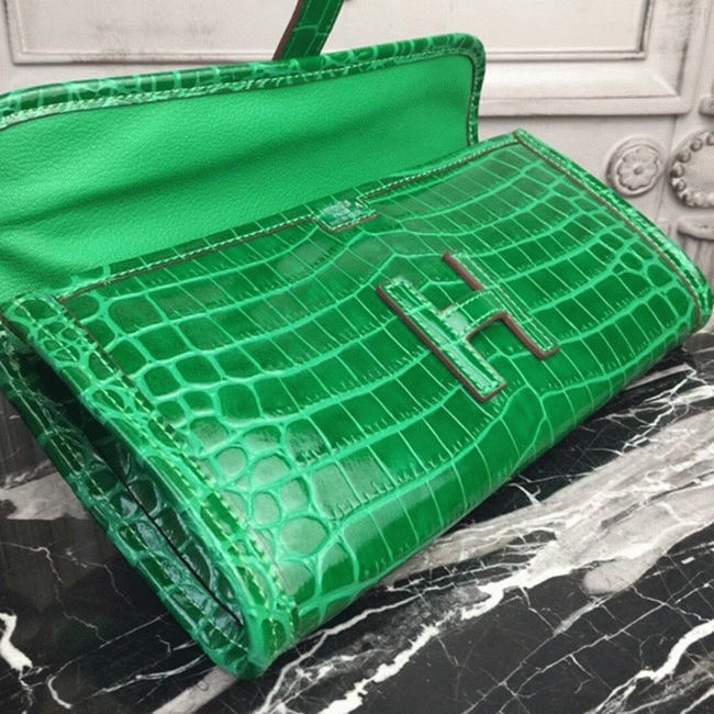 Bambou Knockoff Hermes Jige Elan 29 Green Accent Clutch angle 3