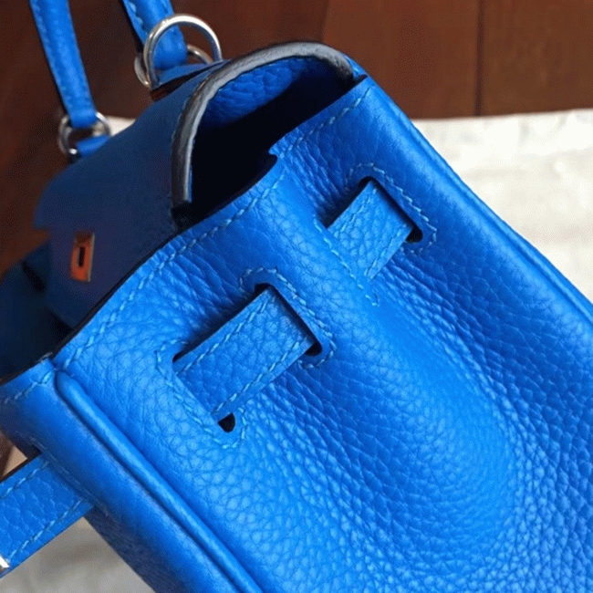 Blue Clemence Replica Hermes Kelly 25cm Chic Tote angle 4