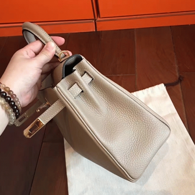 Grey Clemence Knockoff Hermes Kelly 25cm Elegant Handbag angle 5