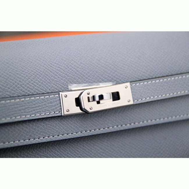 Blue lin knockoff Hermes Kelly Longue wallet angle 3