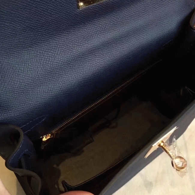 Sapphire Epsom Replica Hermes Kelly Sellier 28cm Luxe Purse angle 2