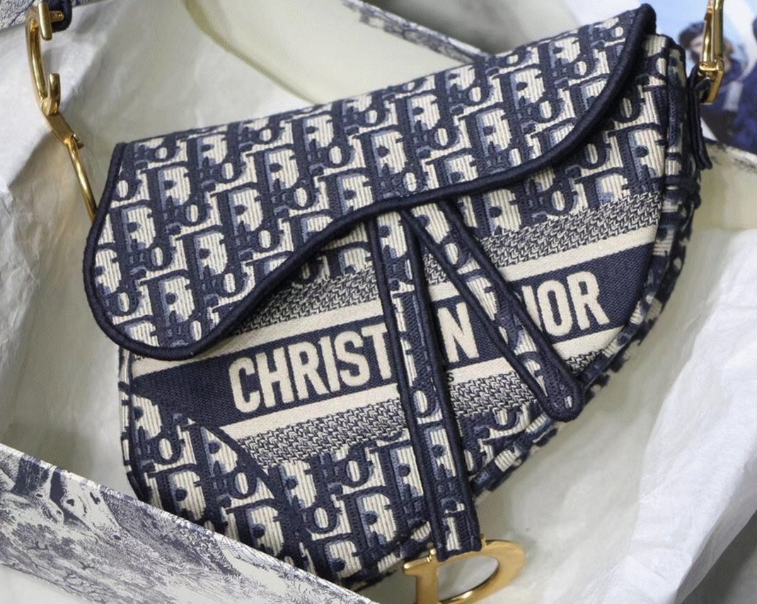 Dior Saddle Bag Replica in Blue Dior Oblique Embroidery angle 2