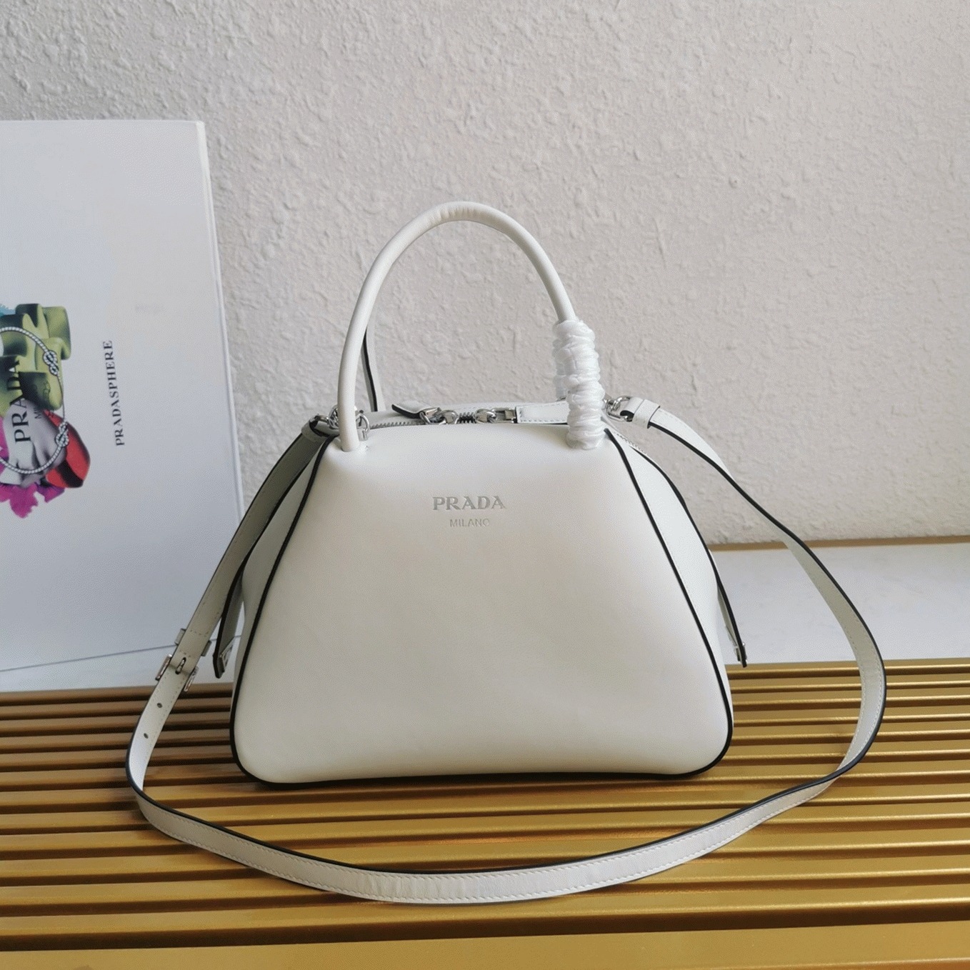 Prada Supernova Small Top Handle Bag Imitation in White angle 3