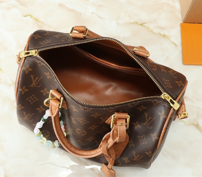 Louis Vuitton Monogram Canvas Soft Speedy 30 Boho Handbag In Tan angle 5