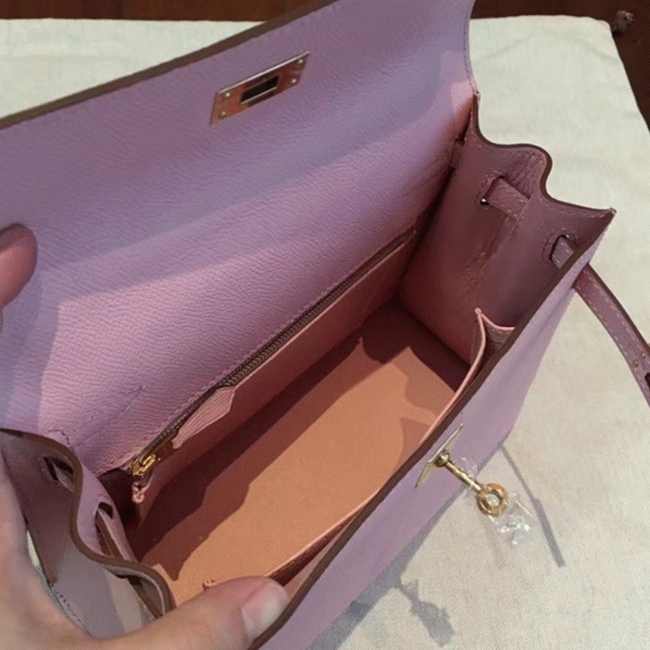 Pink Epsom Replica Hermes Kelly 25cm Feminine Handbag angle 3