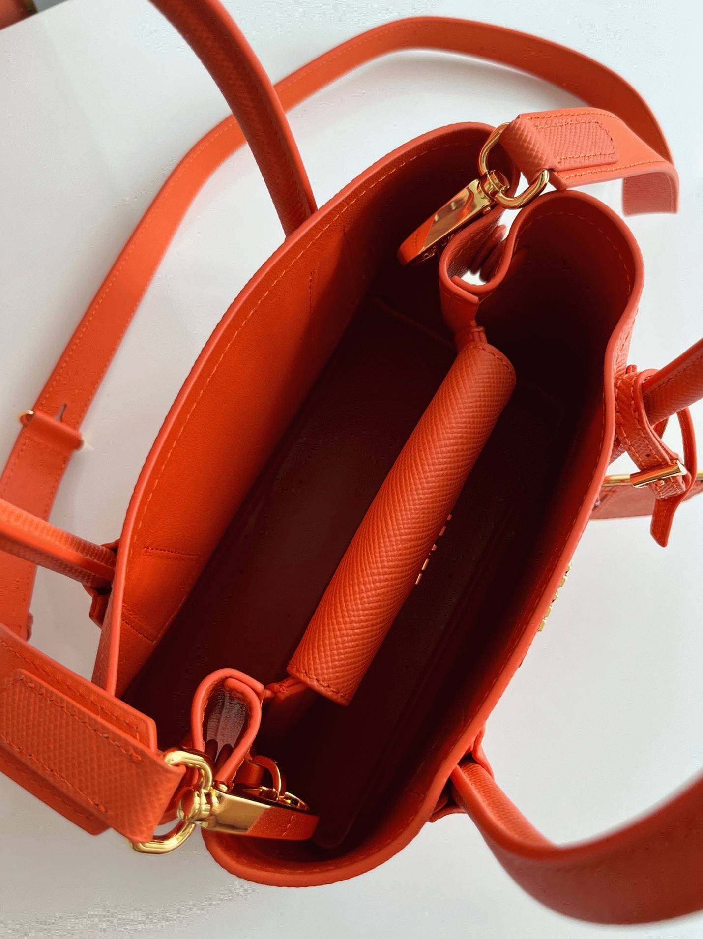 Orange Prada Double Mini Bag Knockoff angle 4