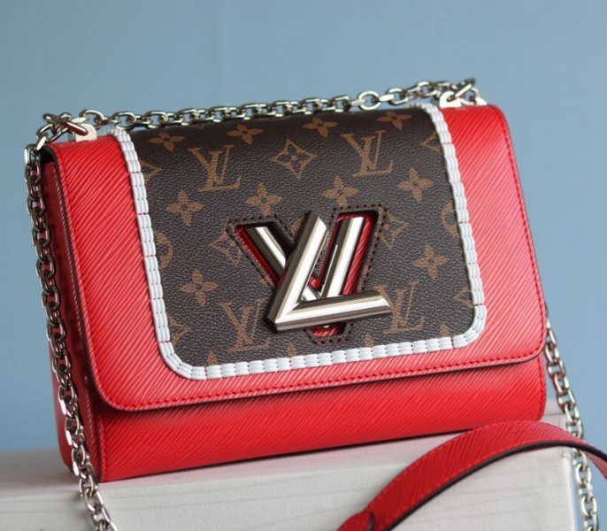 Louis Vuitton Epi Leather Twist MM Canvas Trompe loeil Braid Bag In Red angle 2