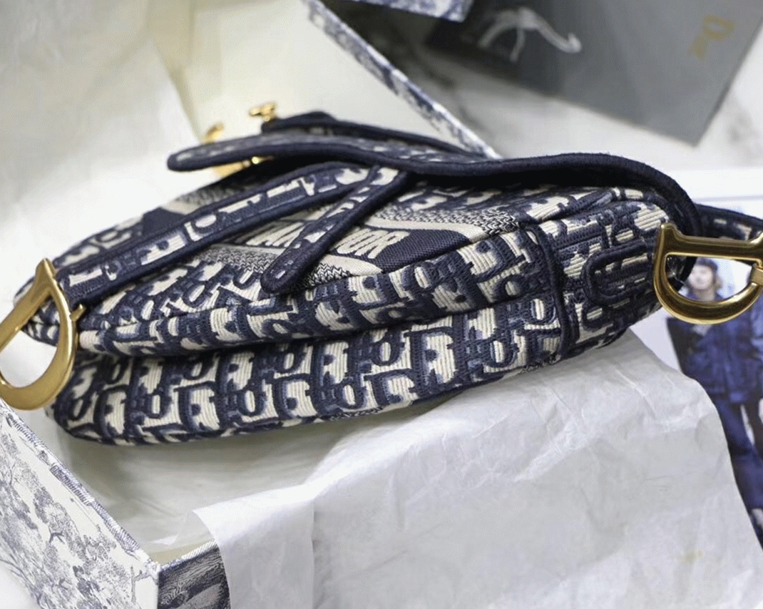 Dior Saddle Bag Replica in Blue Dior Oblique Embroidery angle 5