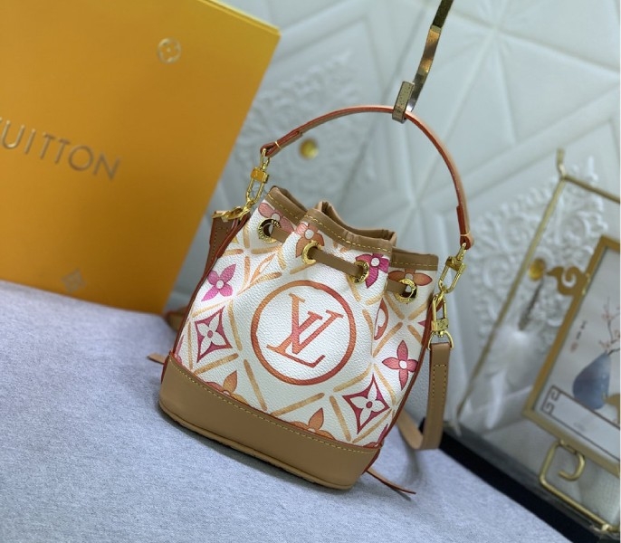 Louis Vuitton LV By The Pool Monogram Tiles Canvas Nano Noe Bag In Coral angle 3