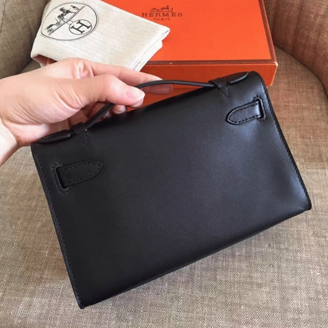Black Swift Top Replica Luxury Hermes Kelly Pochette Minimalist Clutch angle 3