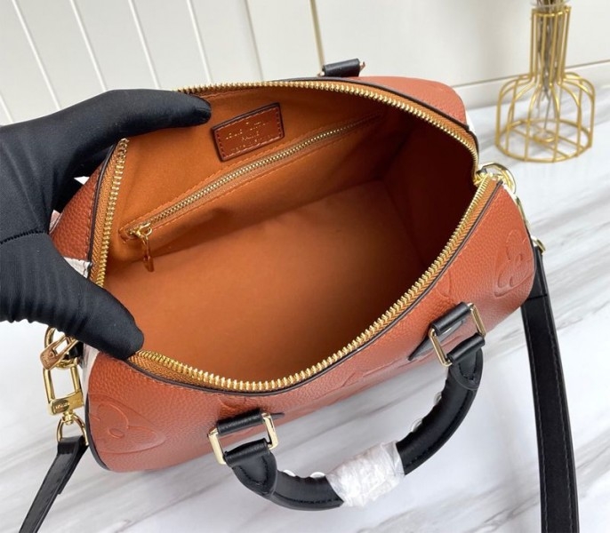 Louis Vuitton Monogram Empreinte Wild At Heart Speedy 25 Bandouliere Handbag In Caramel Brown angle 5
