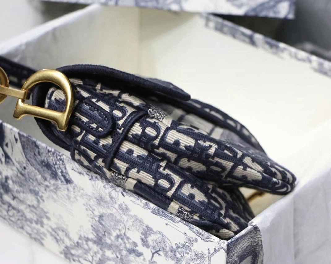Dior Saddle Bag Replica in Blue Dior Oblique Embroidery angle 4