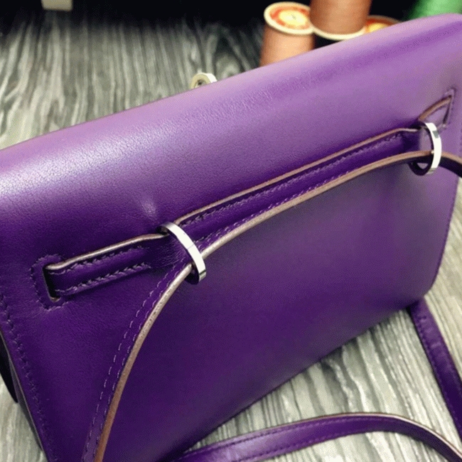 Purple Swift Leather Knockoff Hermes Kelly Danse Stylish Bag angle 3