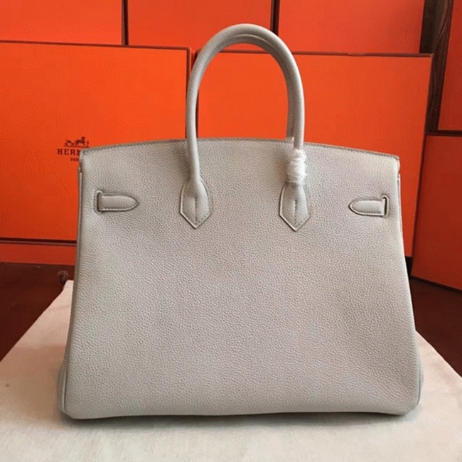 Pearl Grey Faux Luxury Hermes Birkin 35cm Purse angle 2