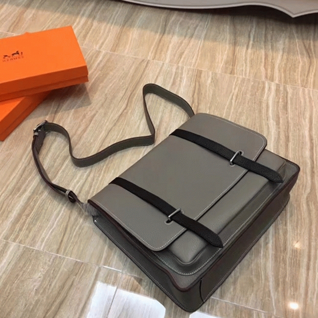 Grey Bicolor Imitation Hermes Steve Messenger Bag angle 3
