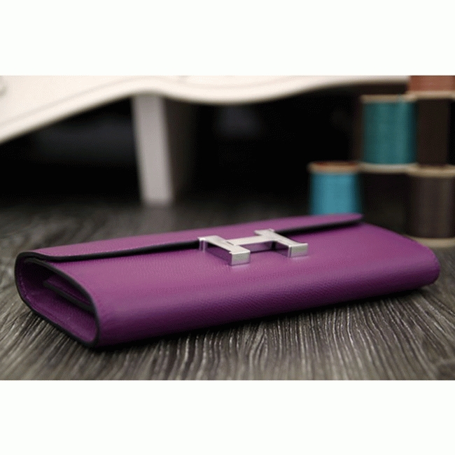 Purple fake designer Hermes Constance wallet angle 3